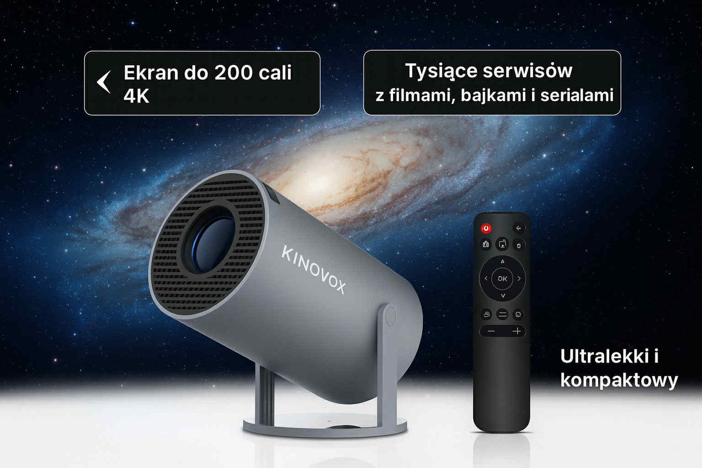 KINOVOX 4K PRO™ – Smart Projektor z Androidem i Wi-Fi | Kino Bez Kabli w Twoim Domu